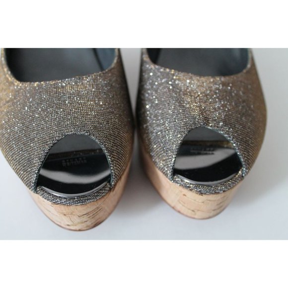 Stuart Weitzman Anna Corkswoon Platform Wedge Peep Toe Pumps Size 10 Pyritte - Picture 7 of 11